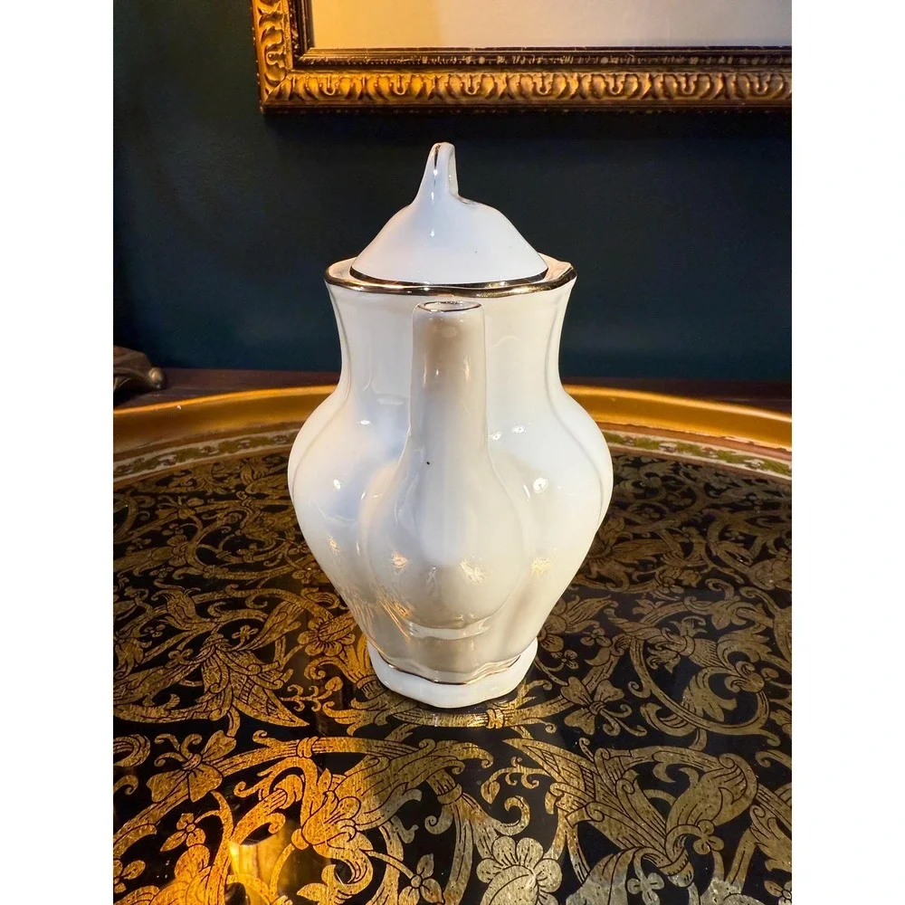 Vintage Europa Porcelain‎ Teapot: White with Gold Trim, Made in Poland